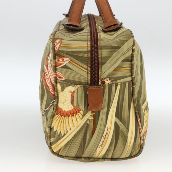 Salvatore Ferragamo Hand Bag Canvas Green Gold Auth BA11377