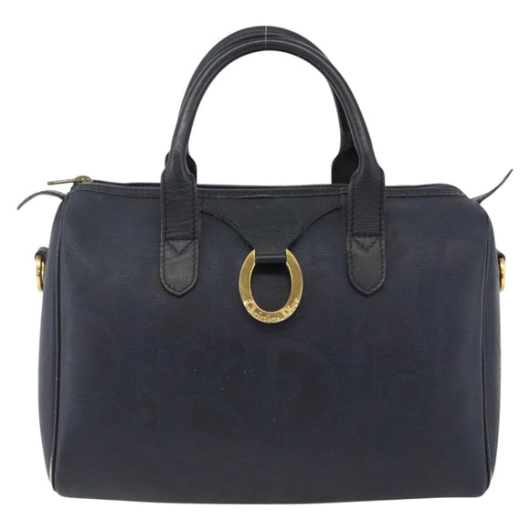 Christian Dior Trotter Canvas Hand Bag PVC Canvas Leather Navy Auth BA11379A