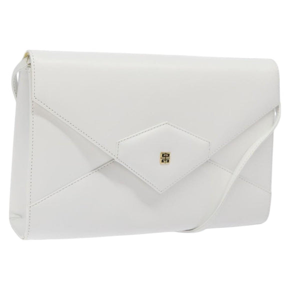 GIVENCHY Shoulder Bag Leather White Gold Auth BA1138
