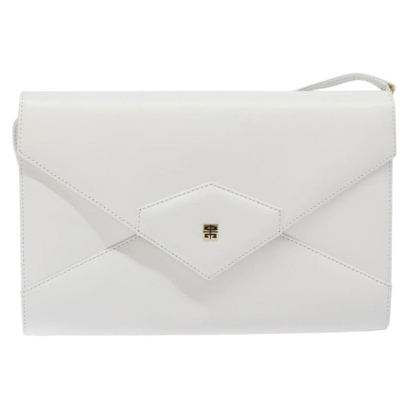 GIVENCHY Shoulder Bag Leather White Gold Auth BA1138