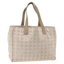 CHANEL New Travel Line Tote Bag Nylon Beige Silver CC Auth BA11399-1