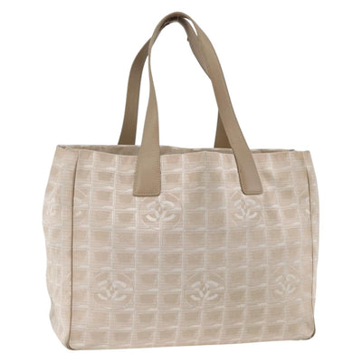 CHANEL New Travel Line Tote Bag Nylon Beige Silver CC Auth BA11399
