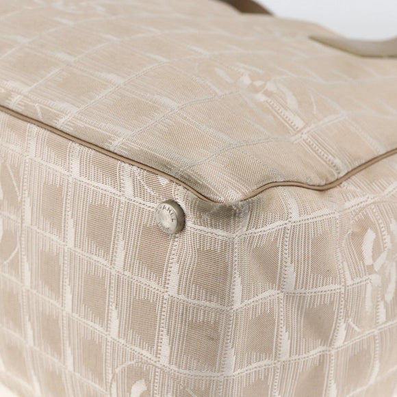 CHANEL New Travel Line Tote Bag Nylon Beige Silver CC Auth BA11399