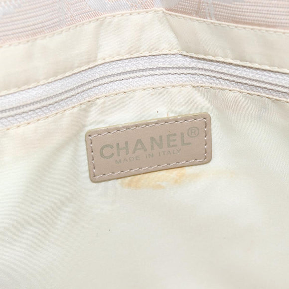 CHANEL New Travel Line Tote Bag Nylon Beige Silver CC Auth BA11399