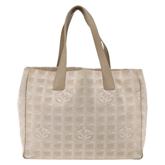 CHANEL New Travel Line Tote Bag Nylon Beige Silver CC Auth BA11399