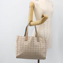 CHANEL New Travel Line Tote Bag Nylon Beige Silver CC Auth BA11399-23