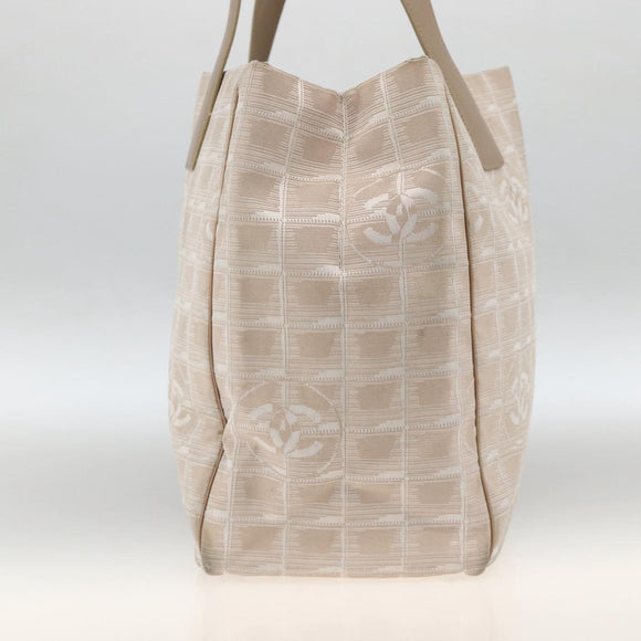 CHANEL New Travel Line Tote Bag Nylon Beige Silver CC Auth BA11399