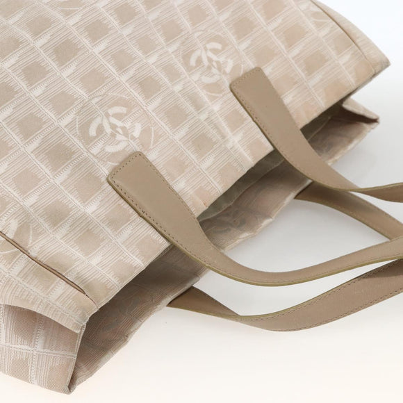 CHANEL New Travel Line Tote Bag Nylon Beige Silver CC Auth BA11399