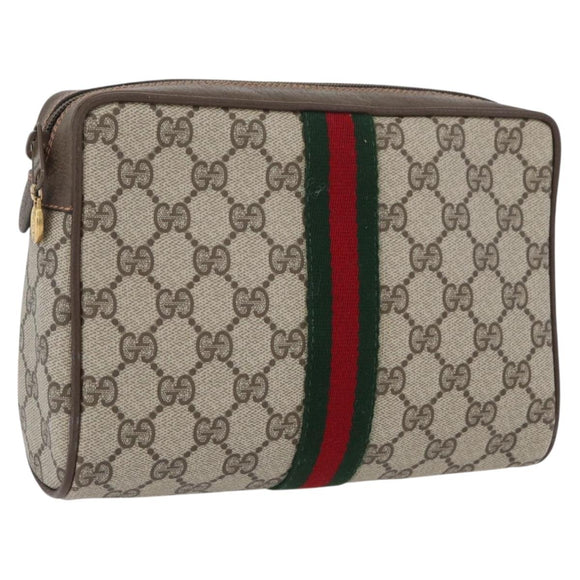 GUCCI GG Supreme Web Sherry Line Bag PVC Beige Gold 89 01 012 Auth BA11401