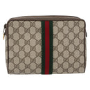 GUCCI GG Supreme Web Sherry Line Bag PVC Beige Gold 89 01 012 Auth BA11401-13