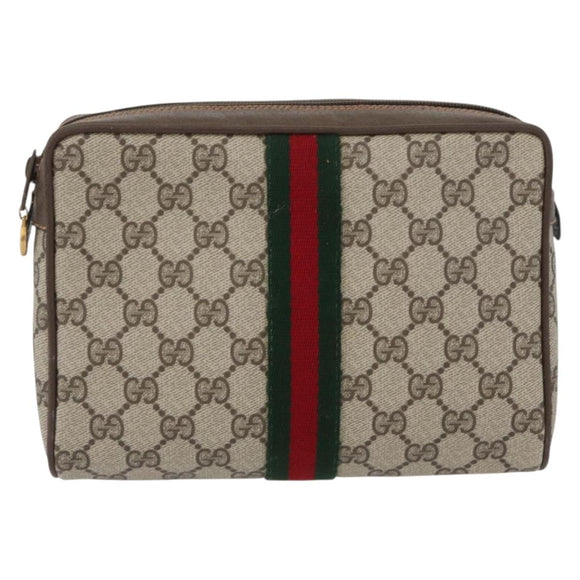 GUCCI GG Supreme Web Sherry Line Bag PVC Beige Gold 89 01 012 Auth BA11401