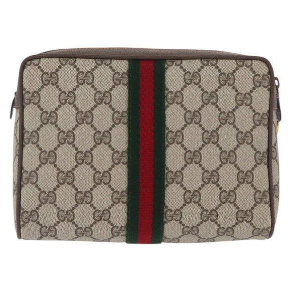 GUCCI GG Supreme Web Sherry Line Bag PVC Beige Gold 89 01 012 Auth BA11401