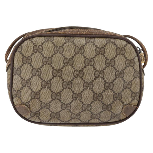 GUCCI GG Supreme Web Sherry Line Bag PVC Beige Gold 156 02 066 Auth BA11402