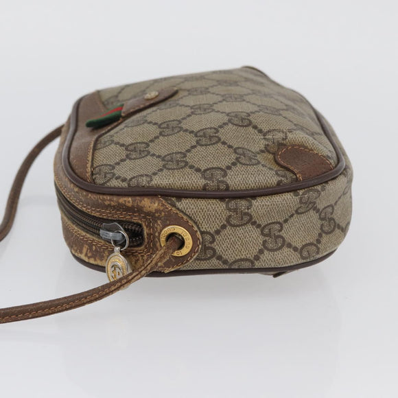 GUCCI GG Supreme Web Sherry Line Bag PVC Beige Gold 156 02 066 Auth BA11402