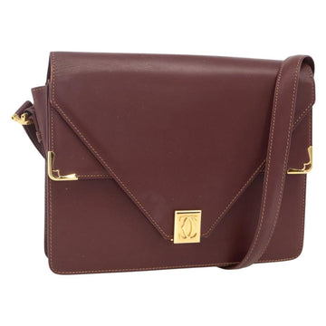 CARTIER Must Line Shoulder Bag Leather Bordeaux Gold Auth BA11403