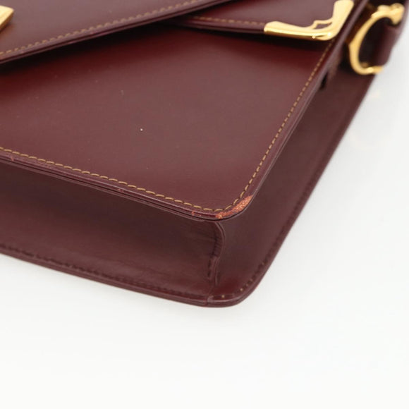 CARTIER Must Line Shoulder Bag Leather Bordeaux Gold Auth BA11403