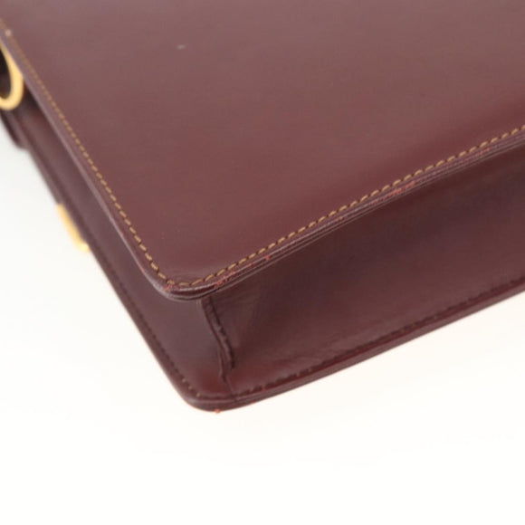 CARTIER Must Line Shoulder Bag Leather Bordeaux Gold Auth BA11403