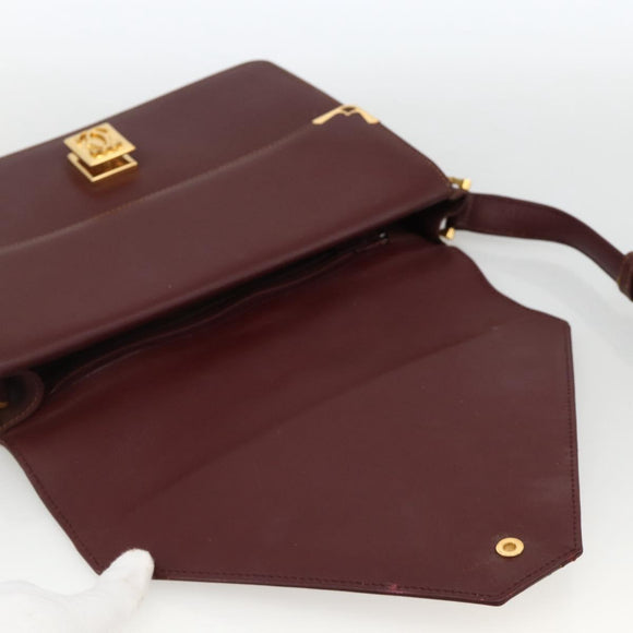 CARTIER Must Line Shoulder Bag Leather Bordeaux Gold Auth BA11403