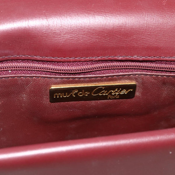CARTIER Must Line Shoulder Bag Leather Bordeaux Gold Auth BA11403