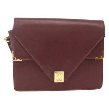 CARTIER Must Line Shoulder Bag Leather Bordeaux Gold Auth BA11403 - 0