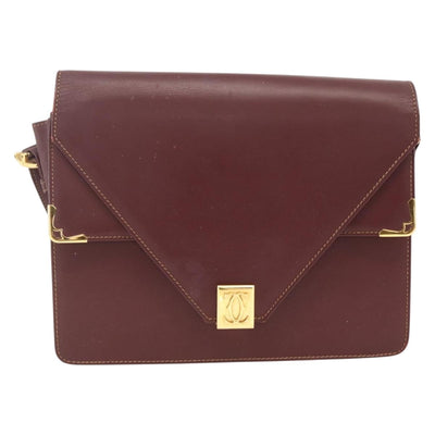 CARTIER Must Line Shoulder Bag Leather Bordeaux Gold Auth BA11403 - 0