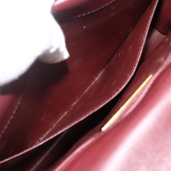 CARTIER Must Line Shoulder Bag Leather Bordeaux Gold Auth BA11403