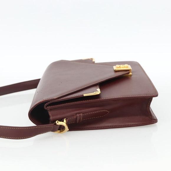 CARTIER Must Line Shoulder Bag Leather Bordeaux Gold Auth BA11403