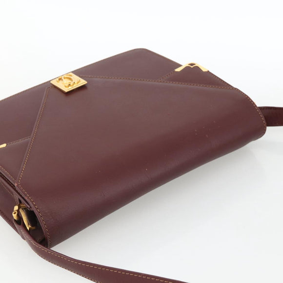 CARTIER Must Line Shoulder Bag Leather Bordeaux Gold Auth BA11403