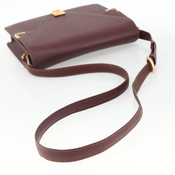 CARTIER Must Line Shoulder Bag Leather Bordeaux Gold Auth BA11403