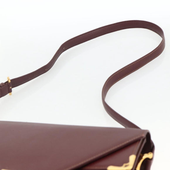 CARTIER Must Line Shoulder Bag Leather Bordeaux Gold Auth BA11403
