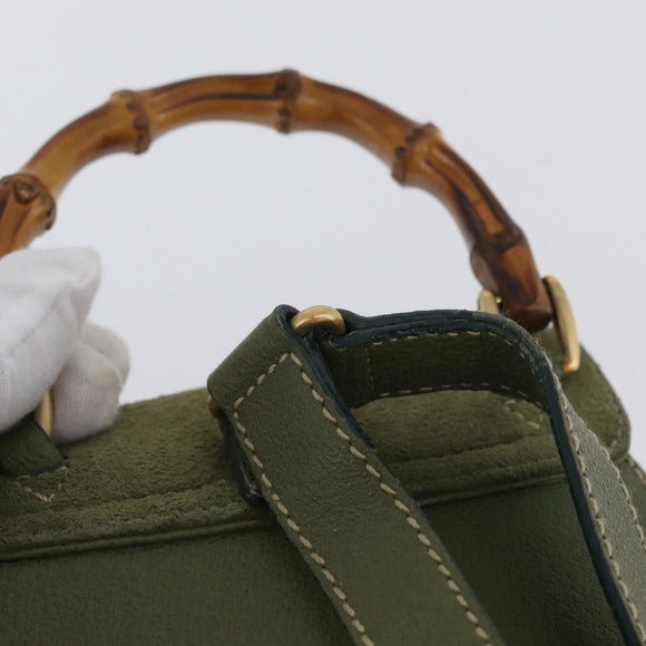 GUCCI Bamboo Backpack Leather Khaki Gold 003 1998 0030 Auth BA11408