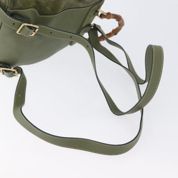 GUCCI Bamboo Backpack Leather Khaki Gold 003 1998 0030 Auth BA11408