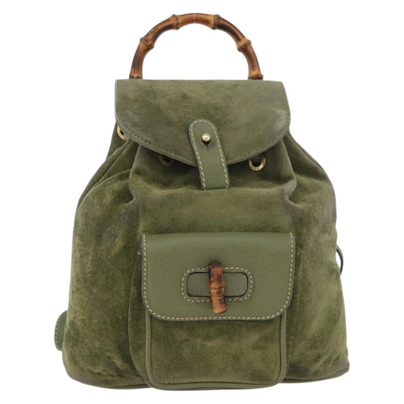 GUCCI Bamboo Backpack Leather Khaki Gold 003 1998 0030 Auth BA11408
