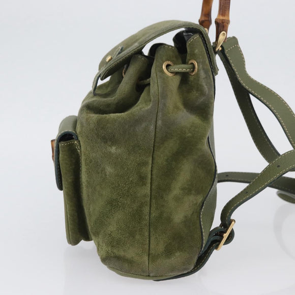 GUCCI Bamboo Backpack Leather Khaki Gold 003 1998 0030 Auth BA11408
