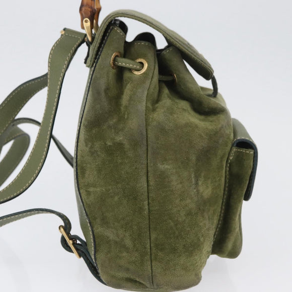 GUCCI Bamboo Backpack Leather Khaki Gold 003 1998 0030 Auth BA11408