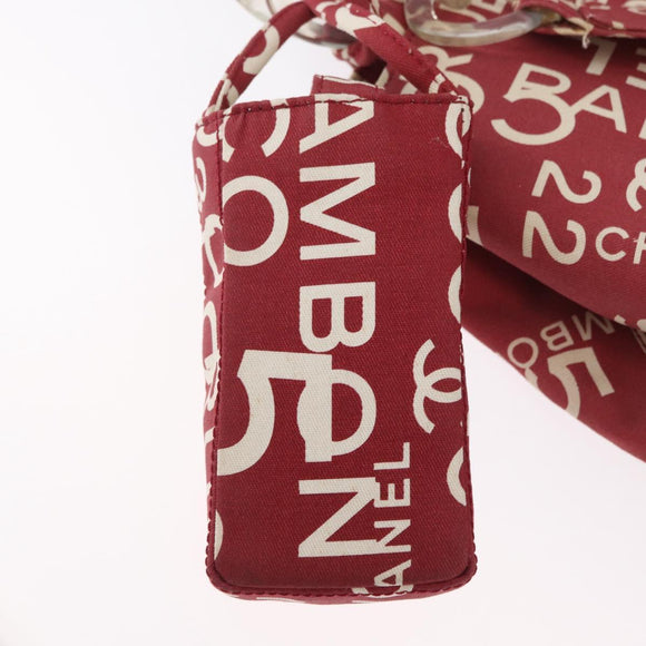 CHANEL By Sea Line Tote Bag Canvas Rood CC Auth BA11415A