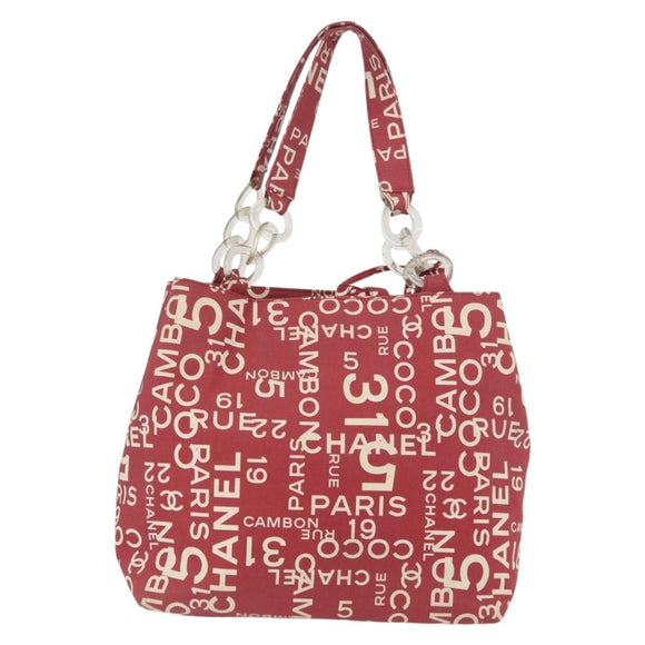 CHANEL By Sea Line Tote Bag Canvas Rood CC Auth BA11415A
