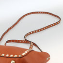 VALENTINO Studs Hand Bag Leather 2way Gold Orange brown Auth BA11416-14