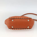 VALENTINO Studs Hand Bag Leather 2way Gold Orange brown Auth BA11416-5