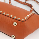VALENTINO Studs Hand Bag Leather 2way Gold Orange brown Auth BA11416-10