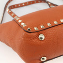 VALENTINO Studs Hand Bag Leather 2way Gold Orange brown Auth BA11416-15