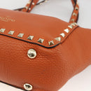 VALENTINO Studs Hand Bag Leather 2way Gold Orange brown Auth BA11416-16