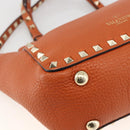 VALENTINO Studs Hand Bag Leather 2way Gold Orange brown Auth BA11416-17