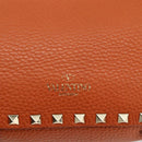 VALENTINO Studs Hand Bag Leather 2way Gold Orange brown Auth BA11416-18