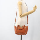 VALENTINO Studs Hand Bag Leather 2way Gold Orange brown Auth BA11416-23
