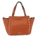 VALENTINO Studs Hand Bag Leather 2way Gold Orange brown Auth BA11416-2
