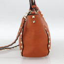 VALENTINO Studs Hand Bag Leather 2way Gold Orange brown Auth BA11416-4