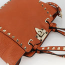 VALENTINO Studs Hand Bag Leather 2way Gold Orange brown Auth BA11416-6