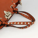 VALENTINO Studs Hand Bag Leather 2way Gold Orange brown Auth BA11416-7