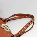 VALENTINO Studs Hand Bag Leather 2way Gold Orange brown Auth BA11416-8